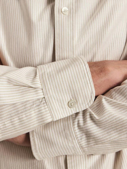 Button-Down Stretch Washed Oxford Stripe Classic Fit Shirt - Stone