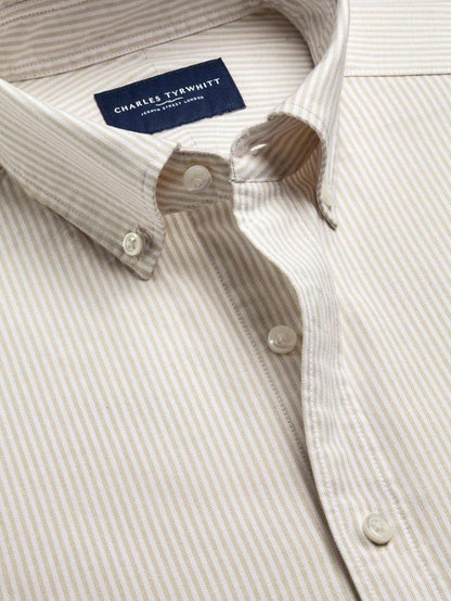 Button-Down Stretch Washed Oxford Stripe Classic Fit Shirt - Stone