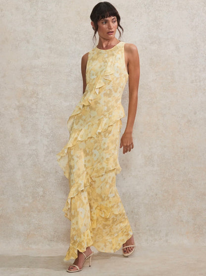 Layla Buttermilk Floral-Print Ruffle-Detail Dress