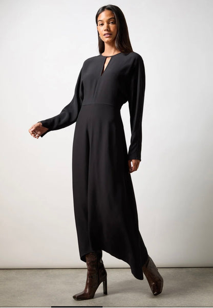 Petite Black Crepe Keyhole Midi Dress