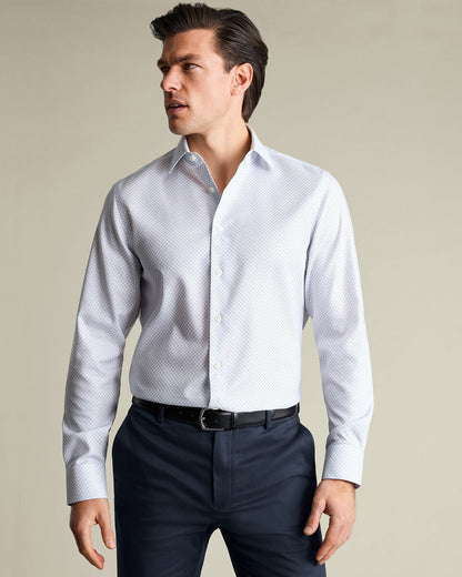 Non-Iron Stretch Print Extra Slim Fit Shirt - White & Light Blue