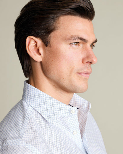 Non-Iron Stretch Print Extra Slim Fit Shirt - White & Light Blue