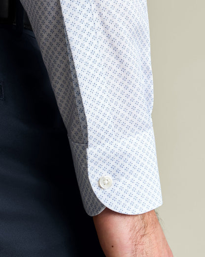 Non-Iron Stretch Print Extra Slim Fit Shirt - White & Light Blue