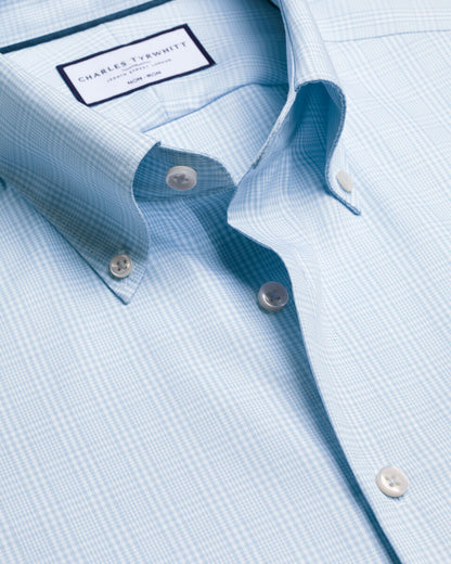 Button-Down Collar Non-Iron Stretch Pinpoint Oxford Classic Fit Prince of Wales Check Shirt - Blue
