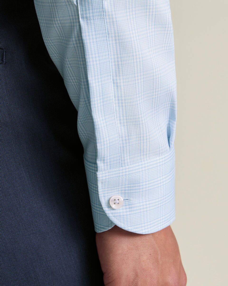 Button-Down Collar Non-Iron Stretch Pinpoint Oxford Classic Fit Prince of Wales Check Shirt - Blue