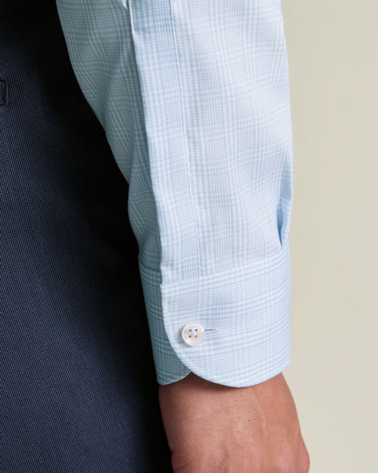 Button-Down Collar Non-Iron Stretch Pinpoint Oxford Classic Fit Prince of Wales Check Shirt - Blue