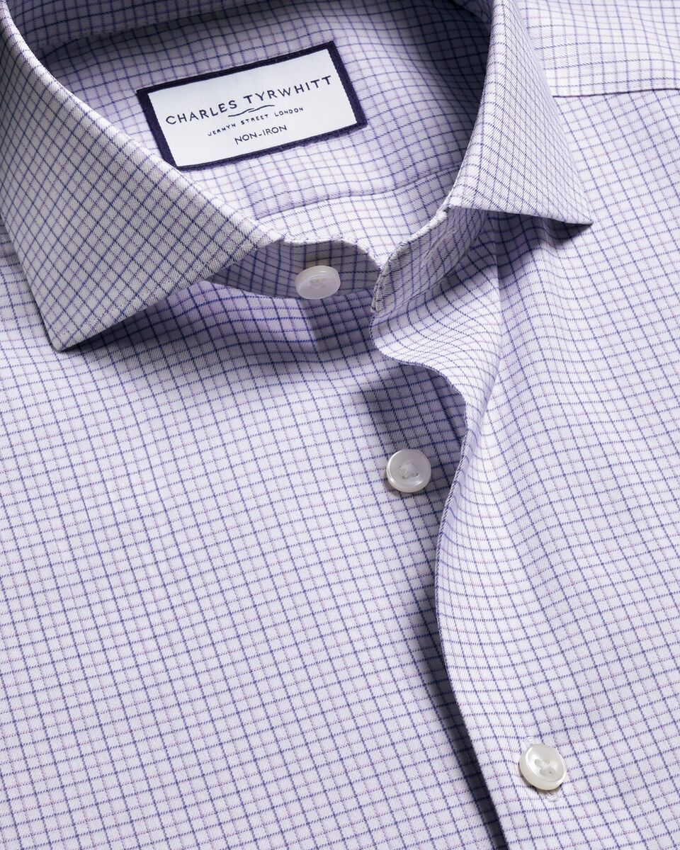 Non-Iron Performance Check Classic Fit Shirt - Lilac