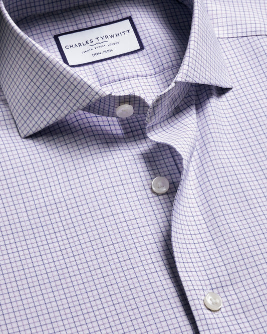Non-Iron Performance Check Classic Fit Shirt - Lilac