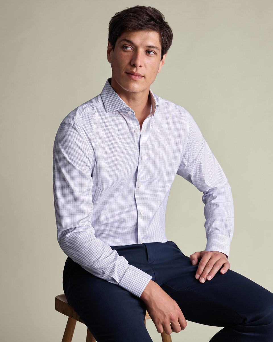 Non-Iron Performance Check Classic Fit Shirt - Lilac