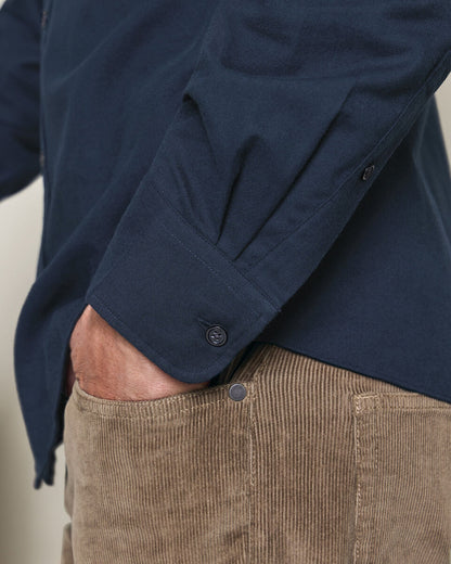 Button-Down Brushed Flannel Classic Fit Shirt - Navy Blue