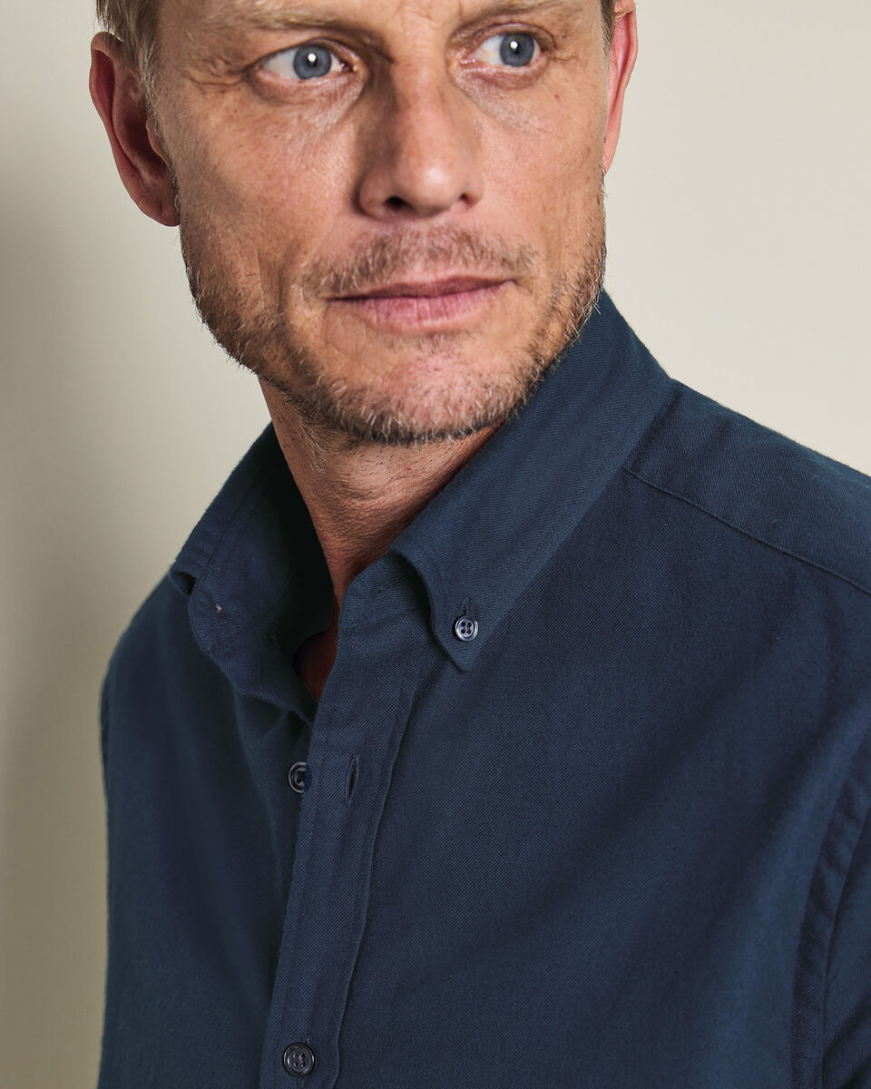 Button-Down Brushed Flannel Classic Fit Shirt - Navy Blue