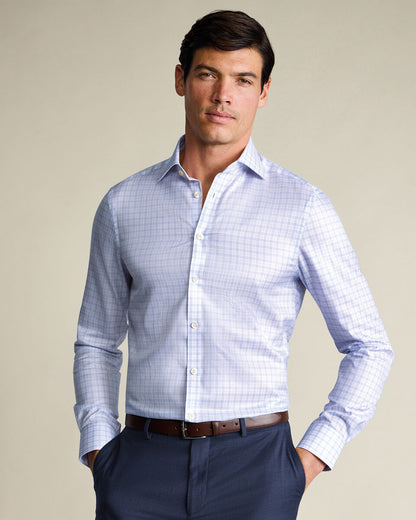 Cutaway Collar Egyptian Cotton Check Slim Fit Shirt - Lilac and Blue