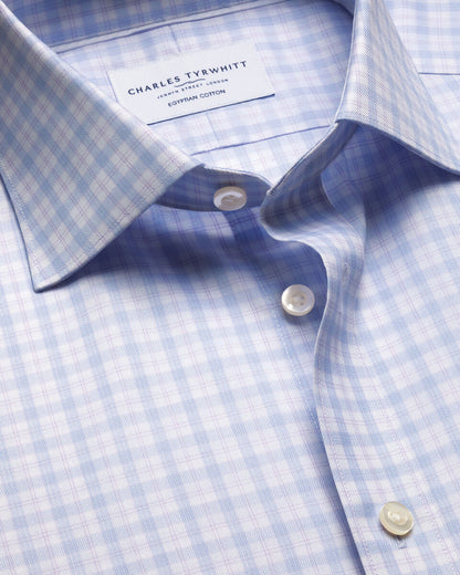 Cutaway Collar Egyptian Cotton Check Slim Fit Shirt - Lilac and Blue