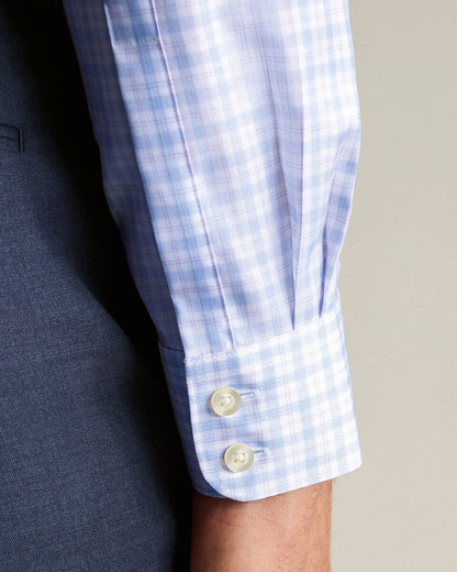 Cutaway Collar Egyptian Cotton Check Slim Fit Shirt - Lilac and Blue