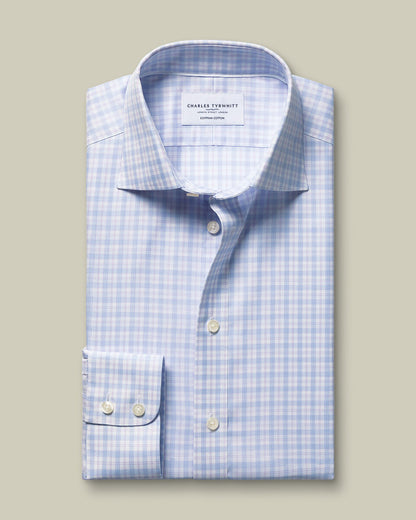 Cutaway Collar Egyptian Cotton Check Slim Fit Shirt - Lilac and Blue
