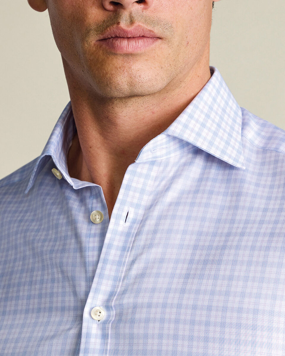 Cutaway Collar Egyptian Cotton Check Slim Fit Shirt - Lilac and Blue
