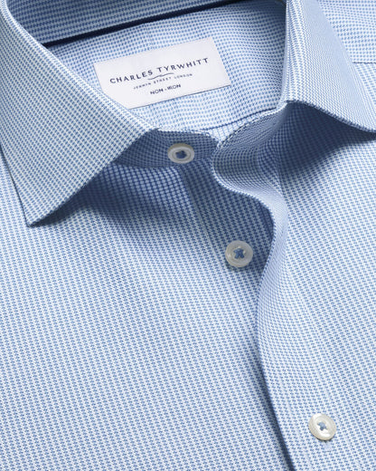 Cutaway Collar Non-Iron Stretch Greenwich Weave Slim Fit Shirt – Indigo Blue