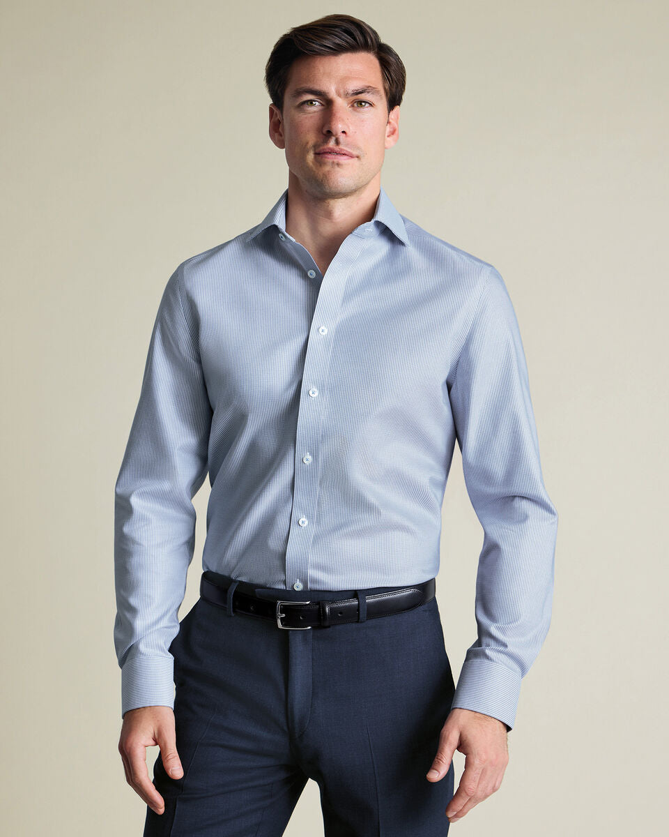 Cutaway Collar Non-Iron Stretch Greenwich Weave Slim Fit Shirt – Indigo Blue