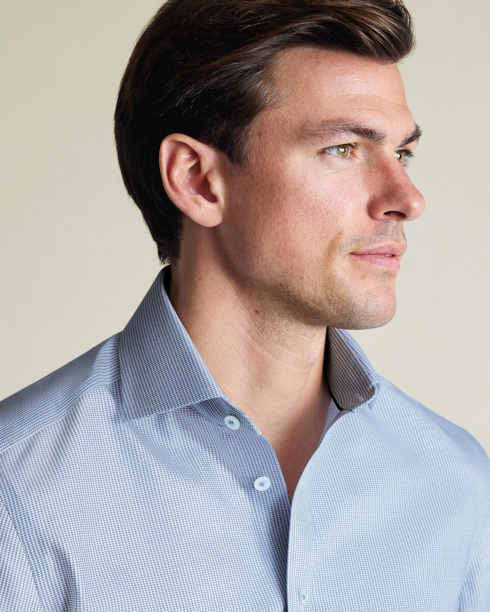 Cutaway Collar Non-Iron Stretch Greenwich Weave Slim Fit Shirt – Indigo Blue