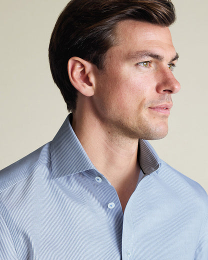 Cutaway Collar Non-Iron Stretch Greenwich Weave Slim Fit Shirt – Indigo Blue