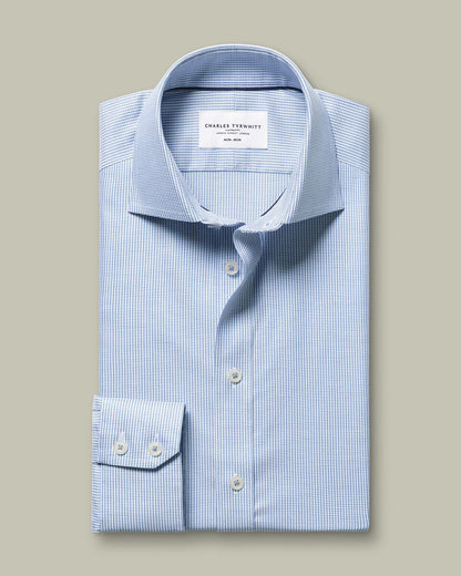 Cutaway Collar Non-Iron Stretch Greenwich Weave Slim Fit Shirt – Indigo Blue
