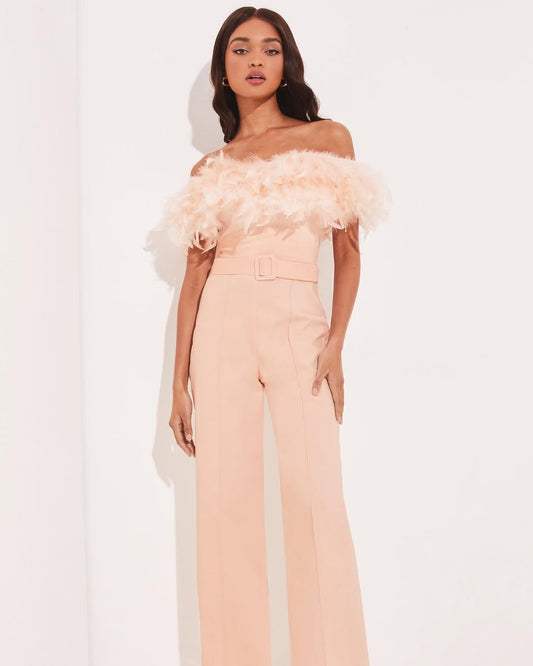 Nude Feather Jumpsuit