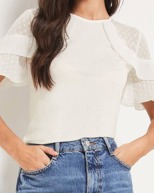 Pleated Keyhole Top Cream