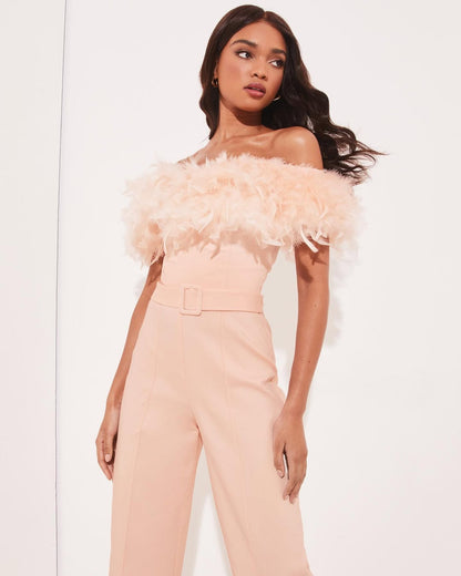 Nude Feather Jumpsuit