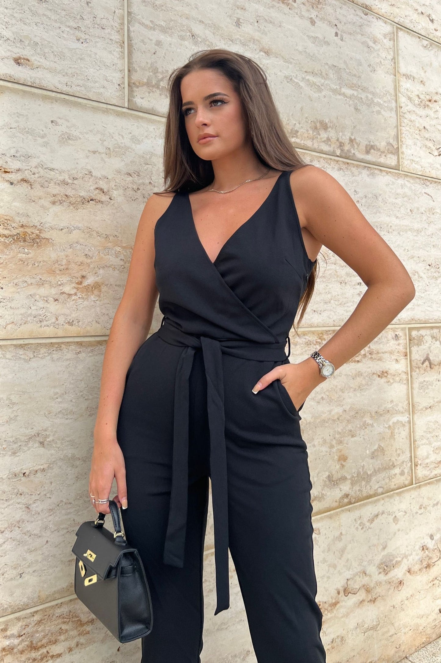 Wrap Front Jumpsuit Black