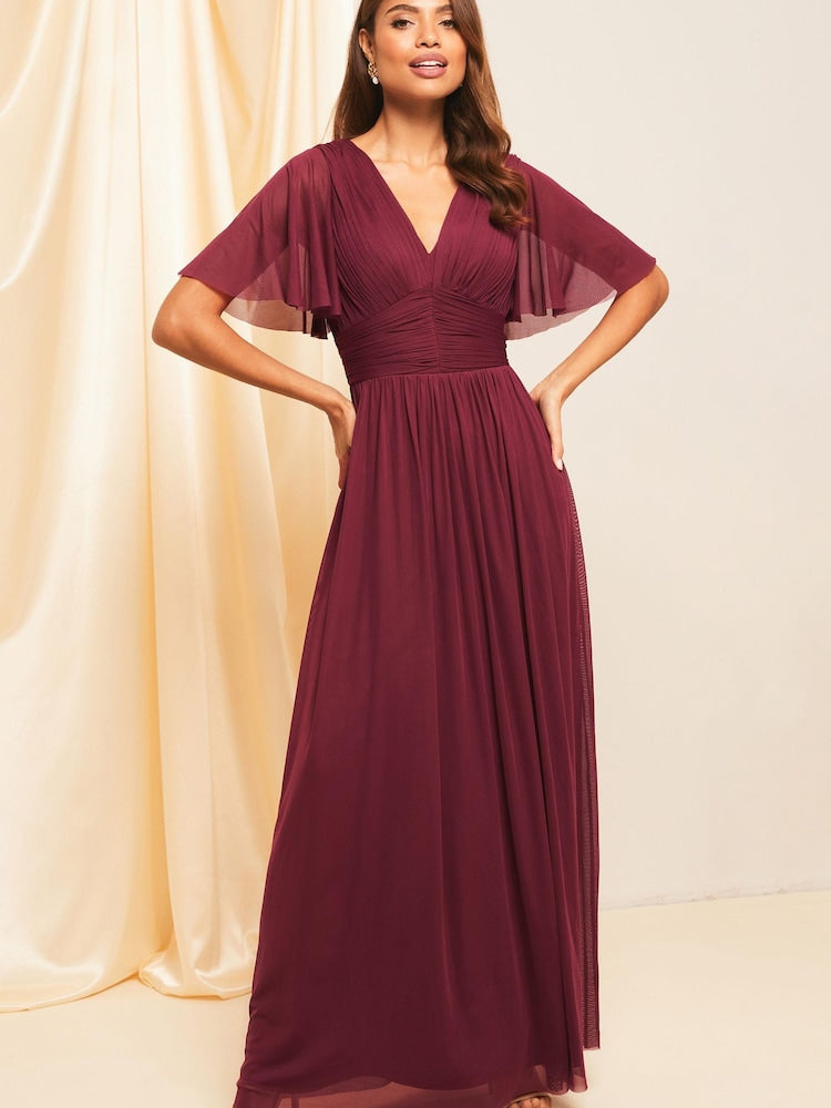 Red Empire Short Sleeve Bridesmaid Maxi Dress