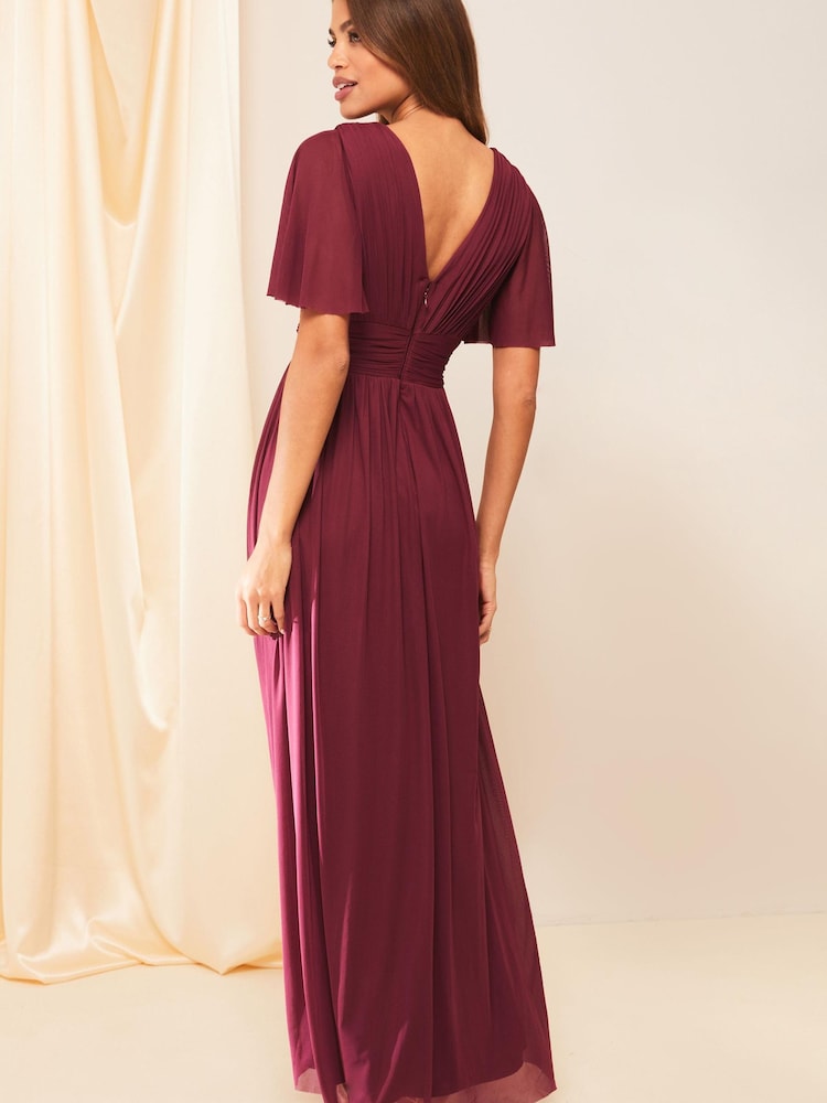 Red Empire Short Sleeve Bridesmaid Maxi Dress