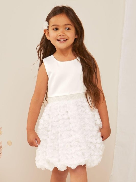Puff Ball 3D Flower Dress White