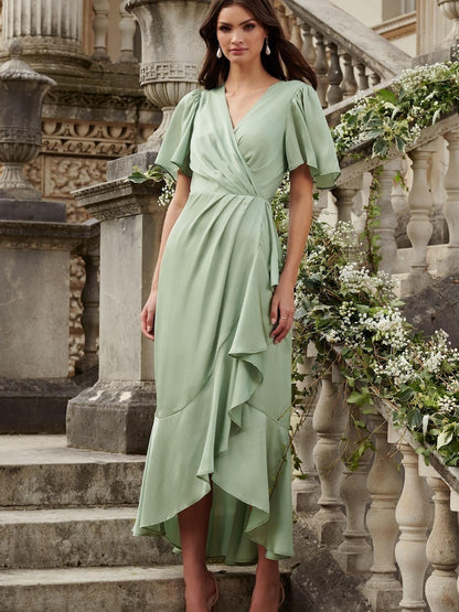 Sage Flutter Sleeve Wrap Dress