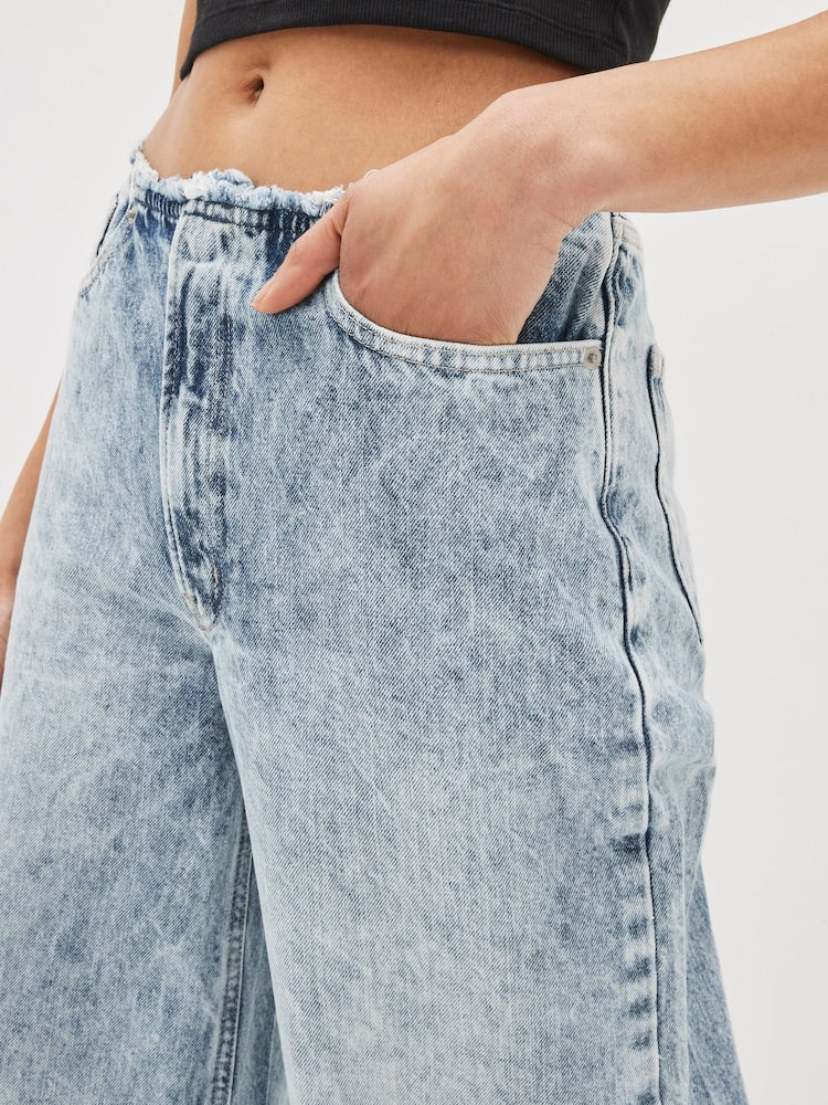 Blue Acid Wash Low Rise Wide Leg Loose Jeans