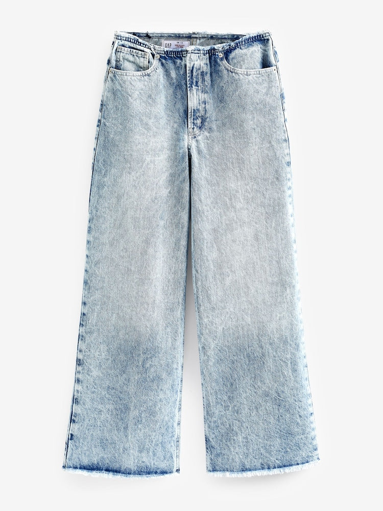 Blue Acid Wash Low Rise Wide Leg Loose Jeans