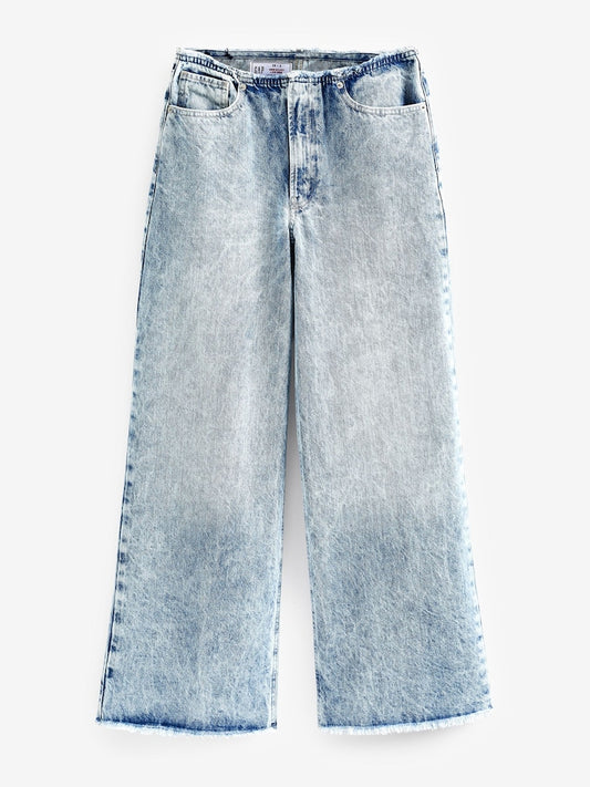 Blue Acid Wash Low Rise Wide Leg Loose Jeans