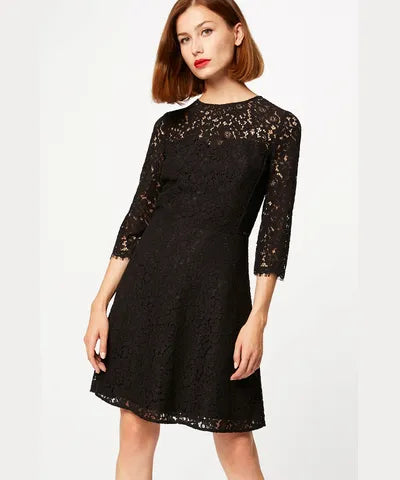 V-Back Lace Dress Black