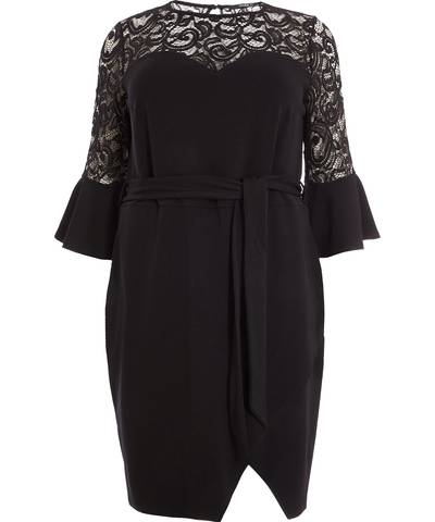 Black Lace Fluted Sleeve Dress