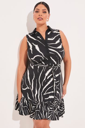 Monochrome Zebra Print Shirt Dress