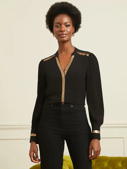 Black and Gold Sequin Blouse