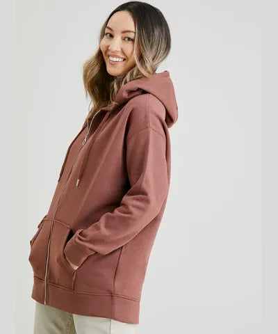 Oversized Brown Longline Zip-Through Hoodie
