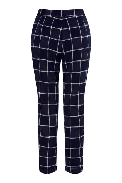 Navy Check Fitted Trouser