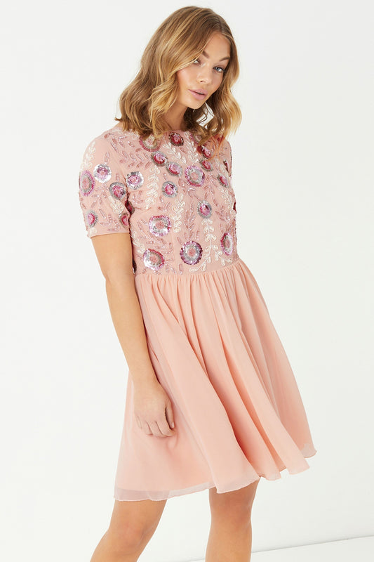 Embellished Skater Dress Pink