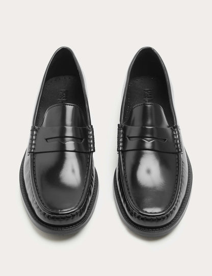 Leather Penny Loafers Black