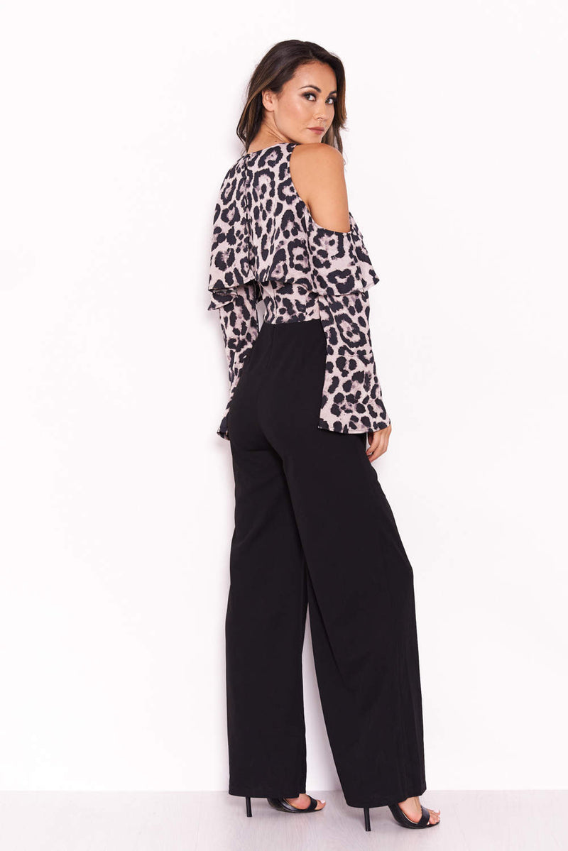 Animal Print Cold Shoulder Jumpsuit