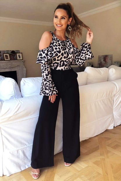 Animal Print Cold Shoulder Jumpsuit