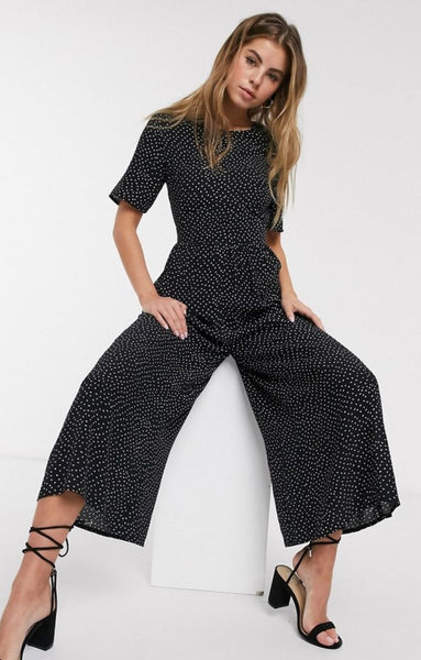 Tea Jumpsuit With Button Back Detail in Spot Print