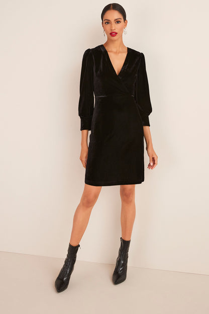 Velvet Long Sleeve Mini Dress Black