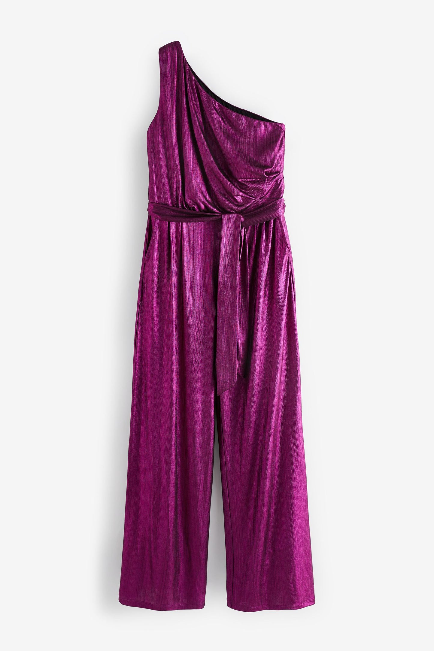 Pink Tailored Metallic One Shoulder Jumpsuit