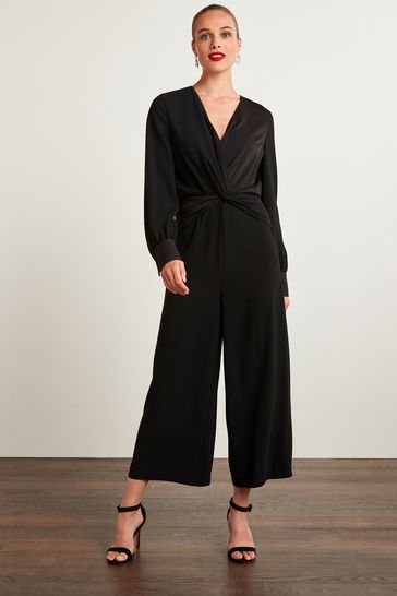 Black Long Sleeve Twist Front Jumpsuit